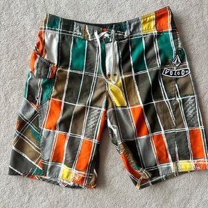 Volcom Green and Brown Plaid Shorts